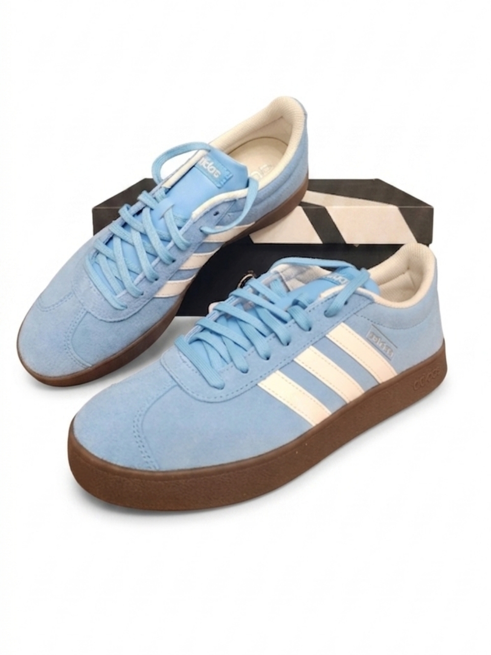 Adidas VL Court 2.0 Blue Suede Gum Sole Sneakers NWT Mens 9.5 Womens 11